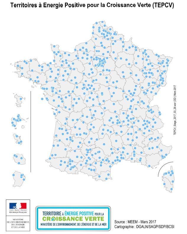 carte de France des TEPos retenus dans l'appel à projets