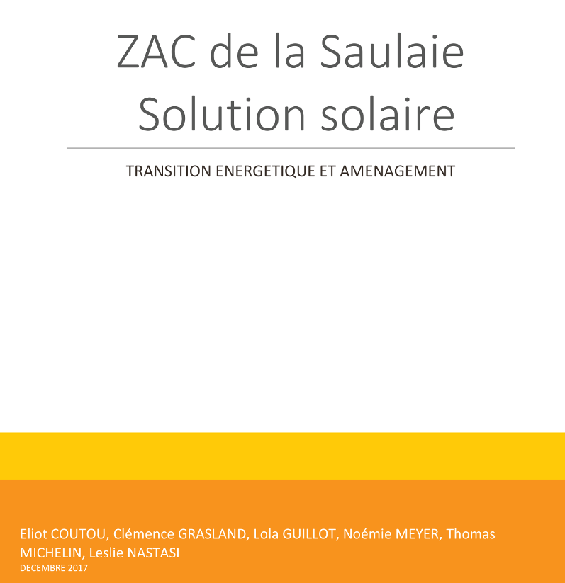 couverture du rapport ENTPE sur les solutions solaires pour la Zac de la Saulaie à Oullins (69)