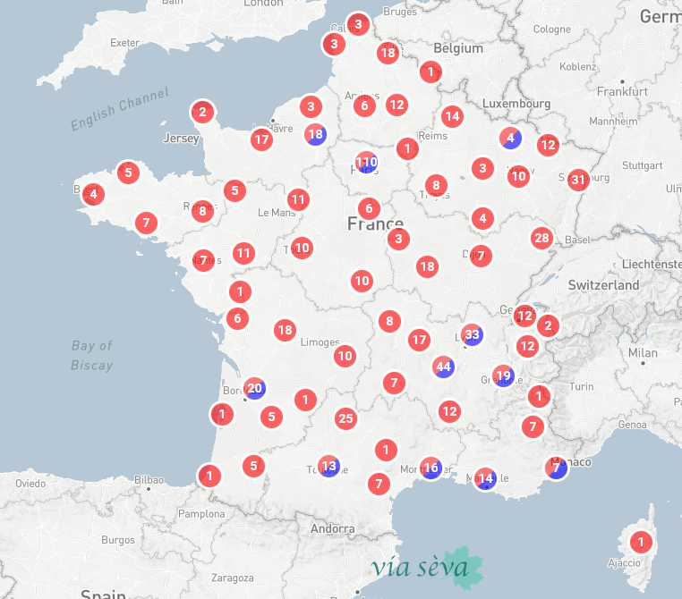 Carte de France des réseaux de chaleur et de froid de ViaSeva