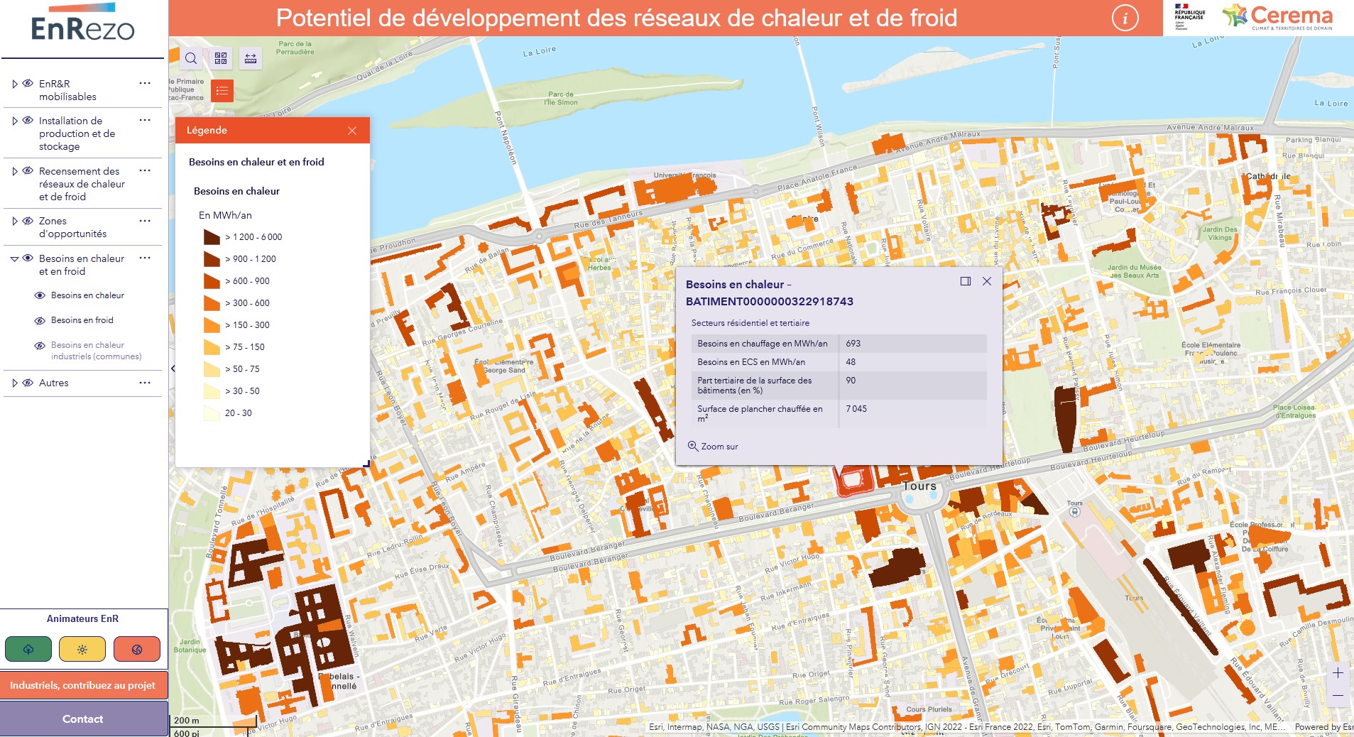 Capture d'écran d'EnRezo-Besoins en chaleur des bâtiments -Ville de Tour