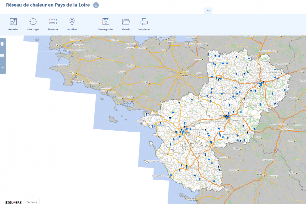 Ecran du site cartographique des réseaux de chaleur en Pays-de-la-Loire