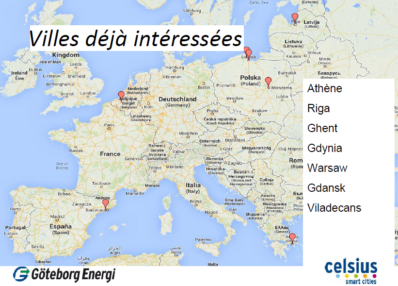 Villes d'Europe intéressées par le projet Celsius