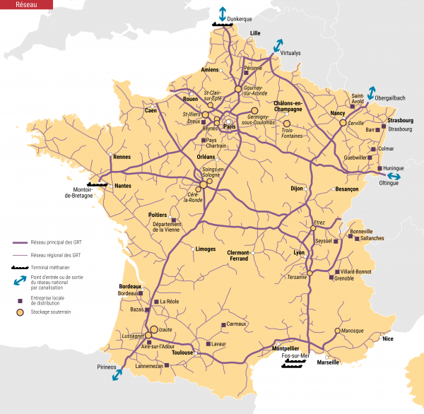 Carte du réseau de gaz en France