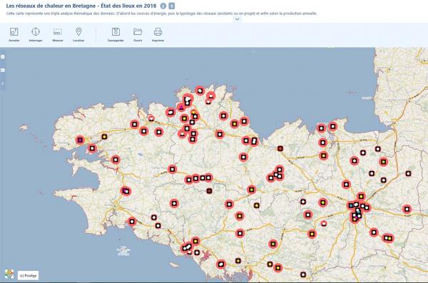 Copie écran de l'application carto cdata des réseaux de chaleur en Bretagne 